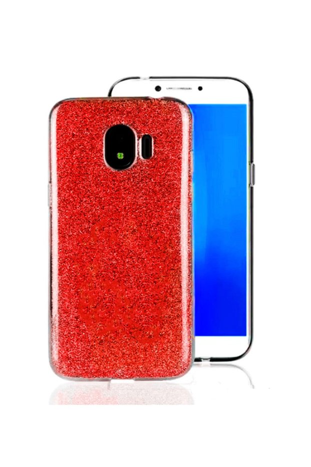 حافظة كمبيوتر من السيليكون باللون الأحمر الفضي متوافقة مع هاتف Galaxy J2 Pro 2018