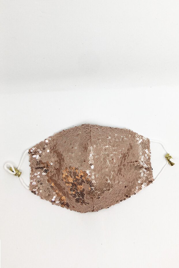Pullu Şık Kumaş Maske Rose Altın Pullu Maske - 2