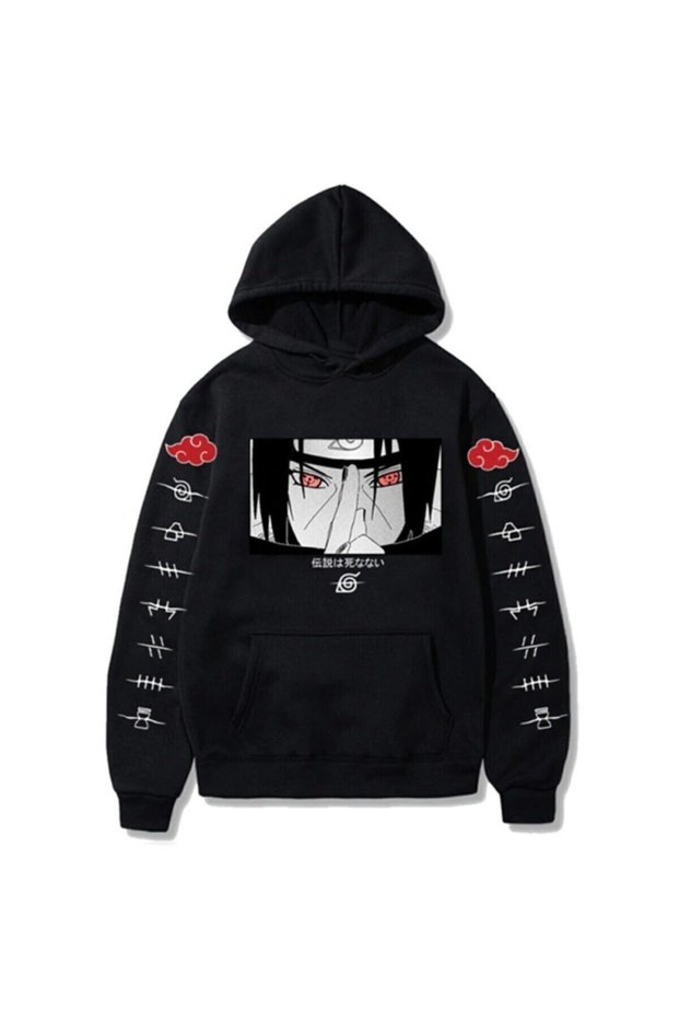 Anime Naruto Uchiha Black Unisex Regular Fit Hooded Hoodie
