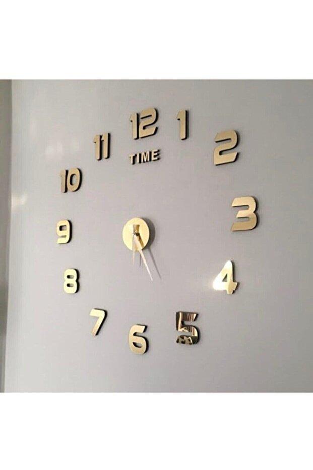 Time Collection 3D Latin Numeral (Turkish) Wall Clock, (Gold)