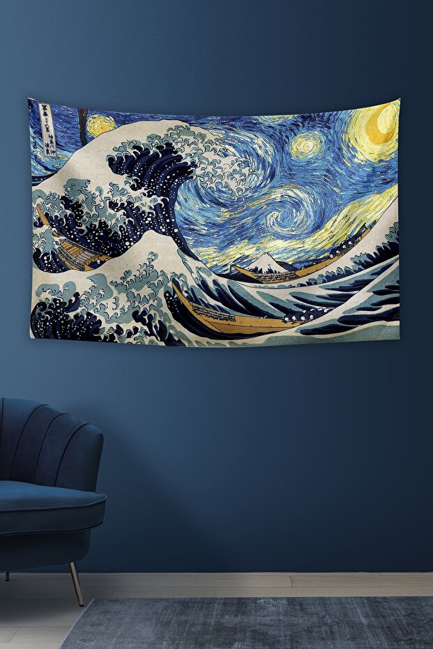Great Wave And Starry Night Wall Cover Carpet 140 X 100 Cm-70x100 Cm