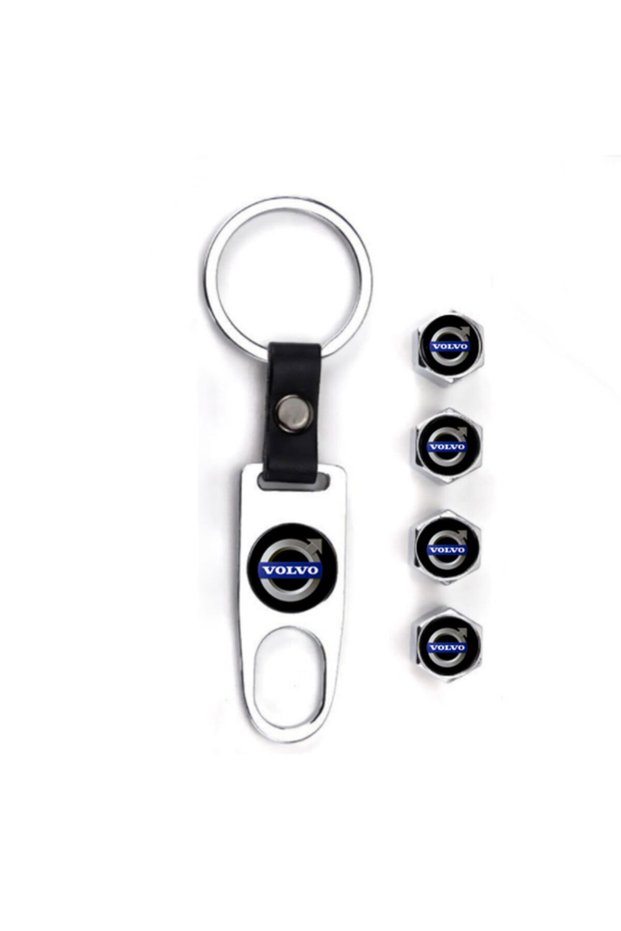 Volvo S70 Chrome Colored Metal Valve Cap and Keychain Set