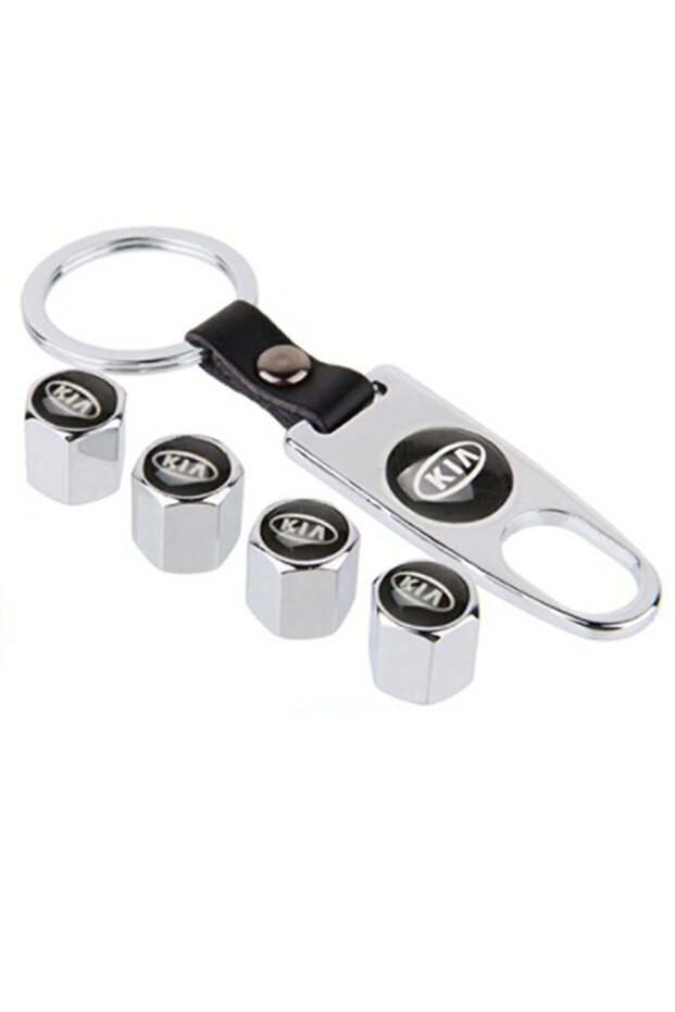 For Kia Ceed Hb 2012-2018 Chrome Color Metal Valve Cap and Keychain Set