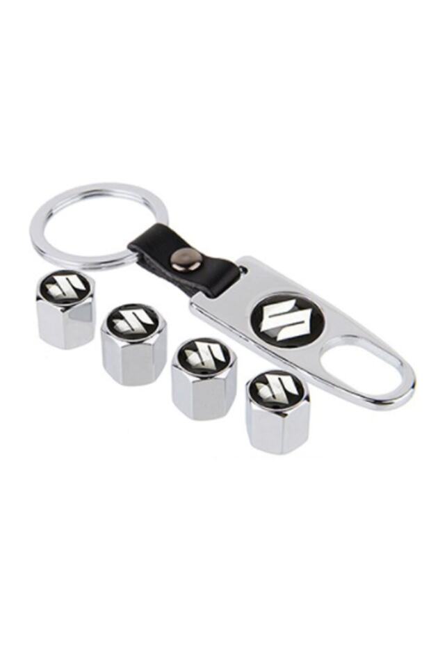 Suzuki Alto Chrome Colored Stainless Steel Valve Cap and Keychain Set