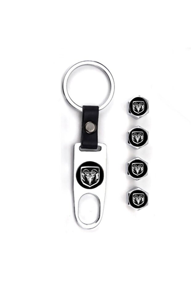 Dodge Nitro Chrome Color Metal Valve Cap and Keychain Set