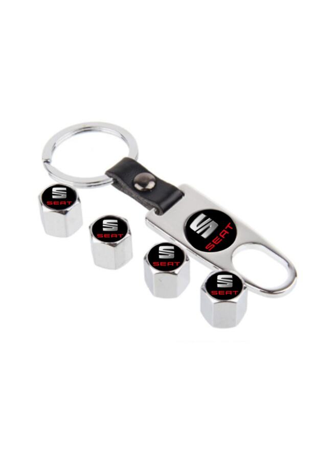 Seat Leon after 2013 - Stainless Chrome Colored Valve Cap and Keychain Set