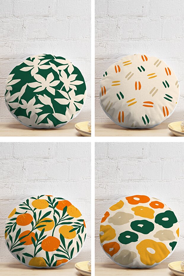 4-Piece Colorful Modern Round Pillow Throw Pillow Cover Set with Onedraw Drawing on the Floor