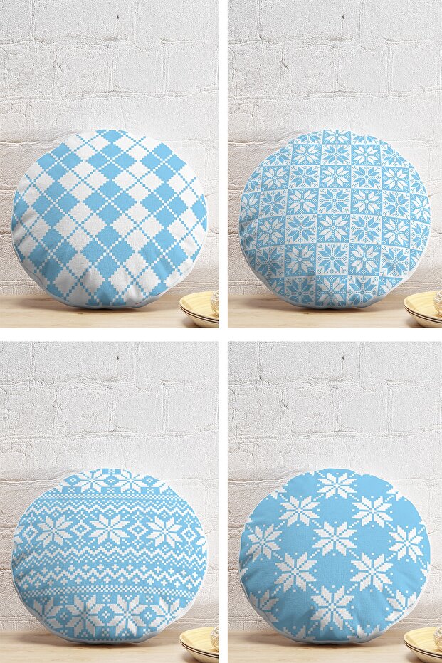 4-Piece Colorful Modern Round Pillow Throw Pillow Cover Set with Geometric Drawing on the Floor