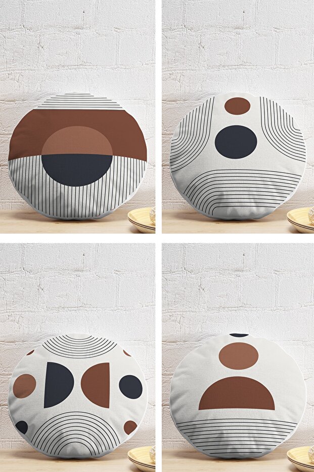 4-Piece Special Design Scandinavian Motif Digital Printed Modern Round Pillow Throw Pillow Cover Set