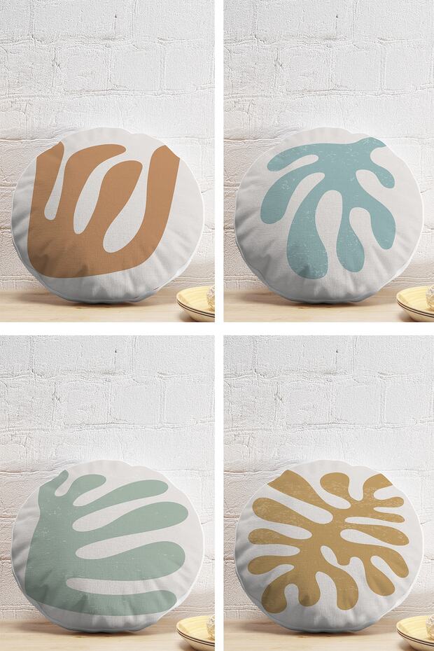 4-Piece Colorful Modern Round Pillow Throw Pillow Cover Set with Onedraw Drawing on the Floor
