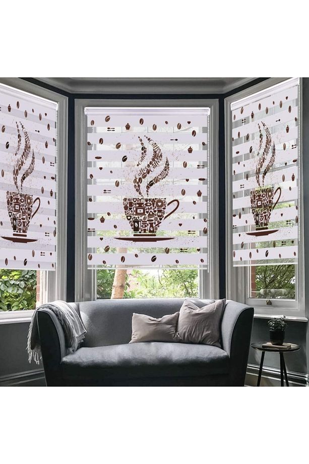 Kahve Desenli Zebra Perde - Mutfak - Coffee - 2