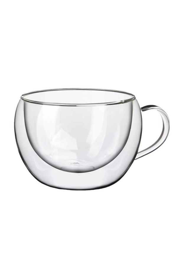 270ml Çift Camlı Çift Cidarlı Cam Fincan Ev Ofis Fincanı Çift Katlı Isı Yalıtımlı Kulplu Cam Bardak - 2