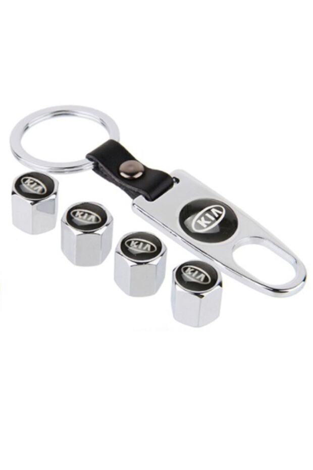 Chrome Colored Kia Stonic Metal Valve Cap and Keychain Set