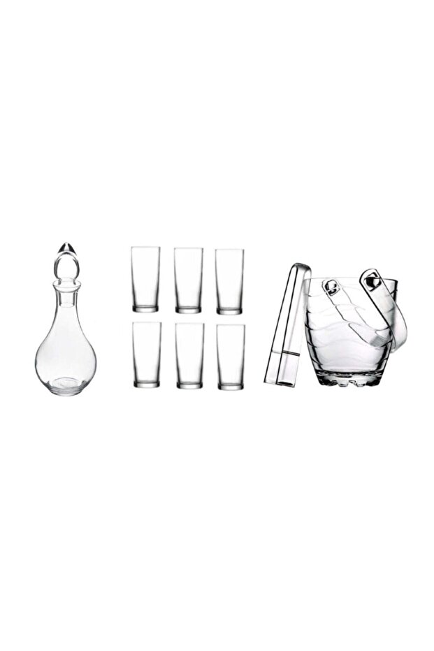 Raki Glass and 9 Pieces. Raki Glass and Ice Bucket Set with Water Bottle