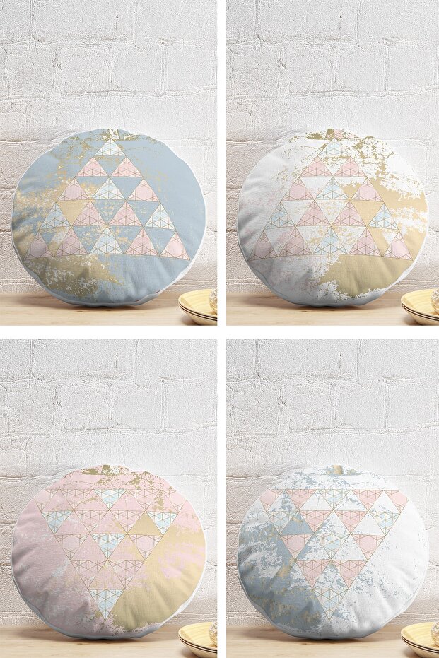 4-Piece Colorful Modern Round Pillow Throw Pillow Cover Set with Geometric Drawing on the Floor