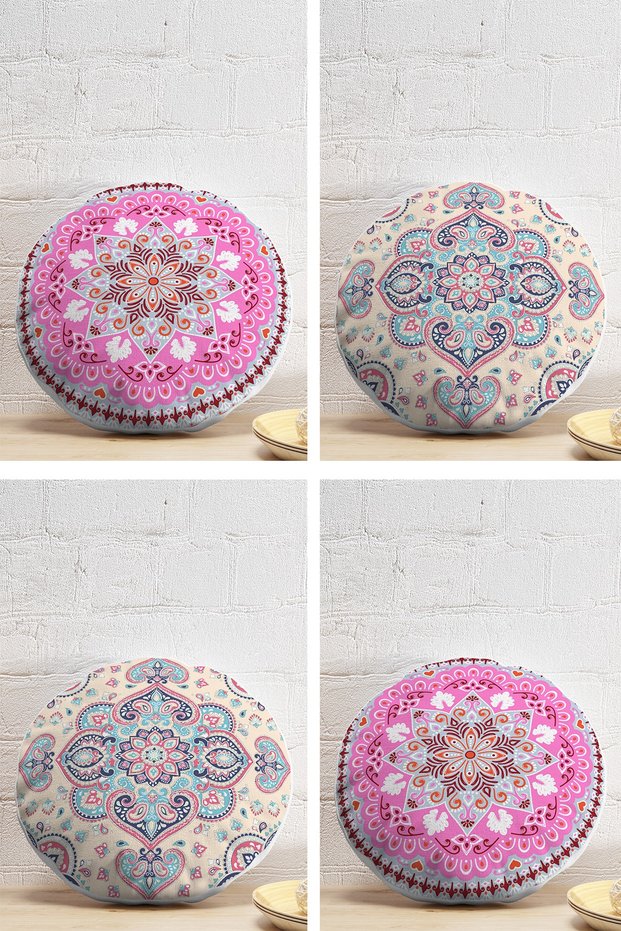 Set of 4 Colorful Mandala Motif Decorative Round Pillow Throw Pillow Covers