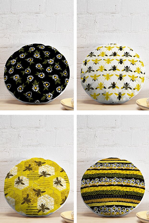 4-Piece Colorful Honeycomb Detail on the Floor Modern Round Pillow Throw Pillow Cover Set