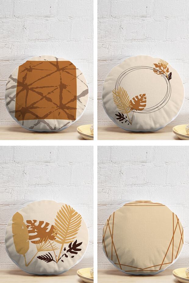 Set of 4 Colorful Abstract Drawing Decorative Round Pillow Throw Pillow Covers