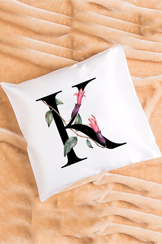 Floral Patterned Letter K Pillow