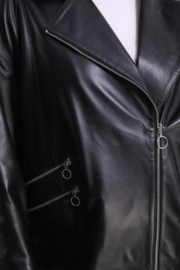 Siyah Oversize Deri Kaban - 5