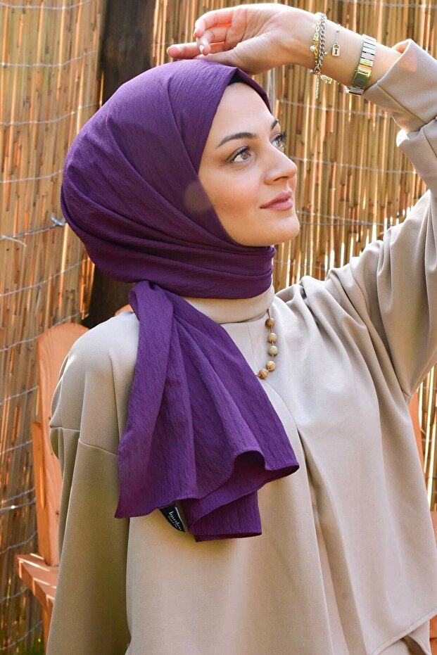 Krinkıl Kırışık Şal Mor - 1