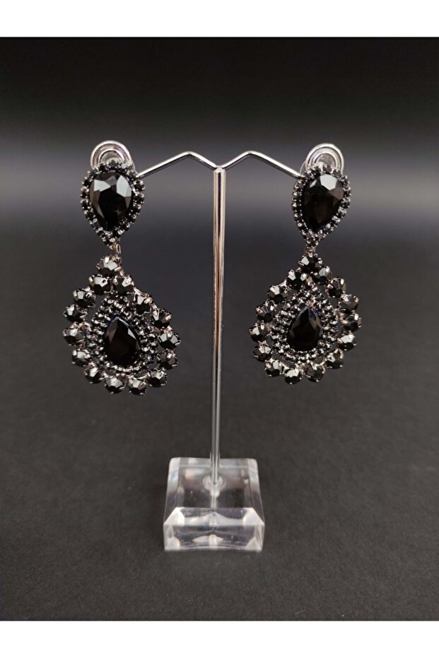 Black Crystal Stone Henna Wedding Bridal Earrings