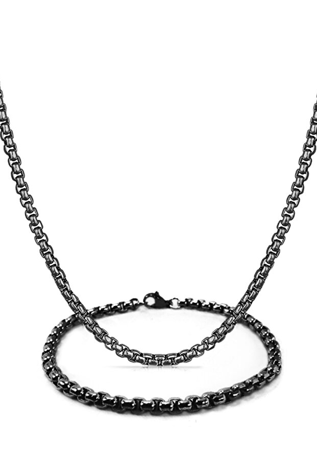 Interlocking Black Albanian Chain Men's Bracelet and Necklace Chain Set