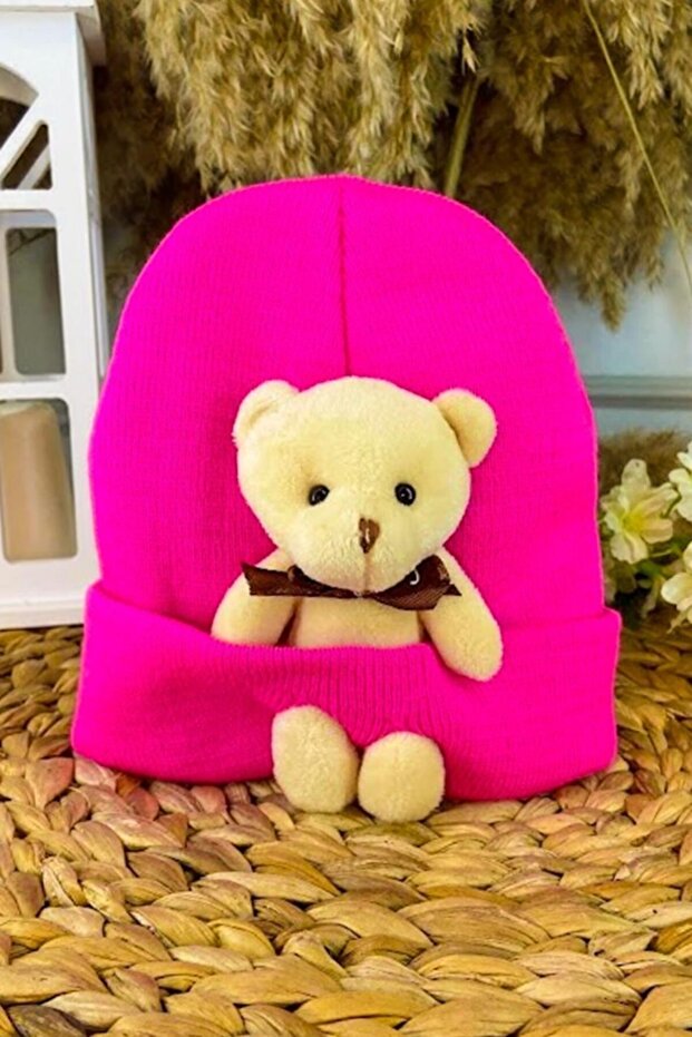 Children's Plush Bear Beret Fuchsia Pink Sbt63