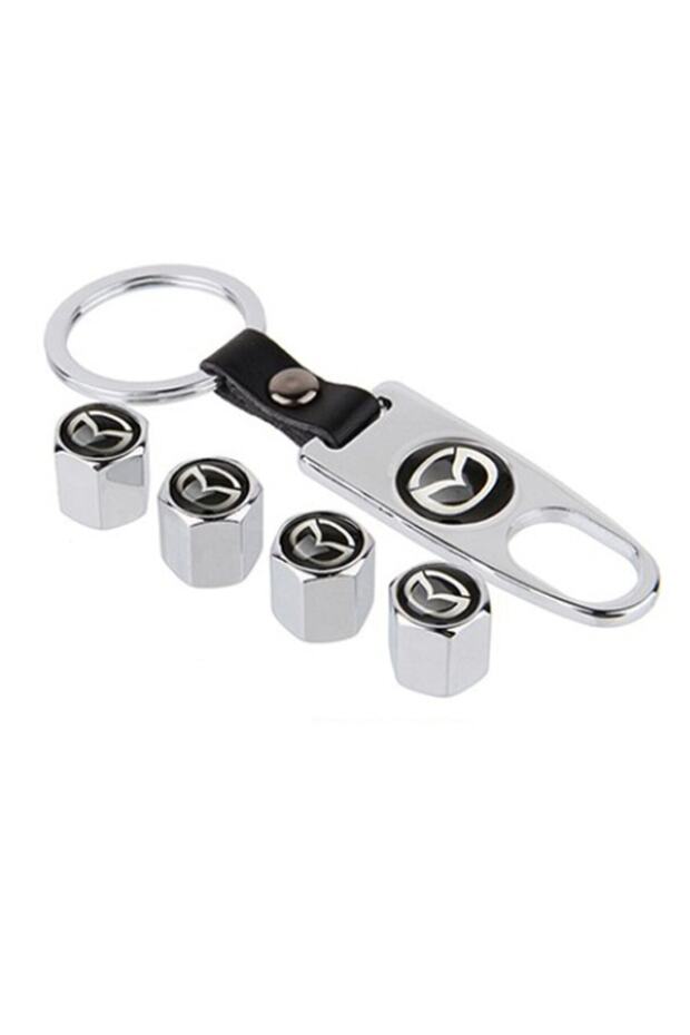 Mazda Lantis Chrome Colored Valve Lid and Keychain Set