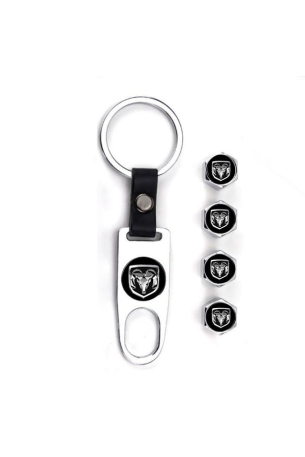 Dodge Journey Chrome Colored Metal Valve Cap and Keychain Set