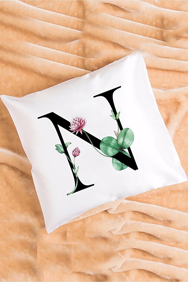 Flower Patterned N Letter Pillow - 1