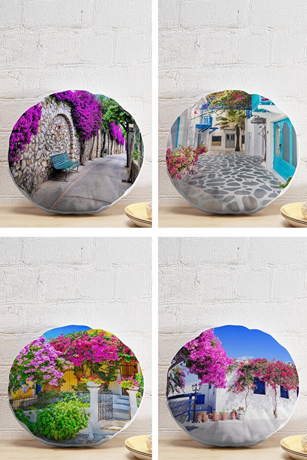 Set of 4 Colorful Street Round Pillow and Cushion Covers