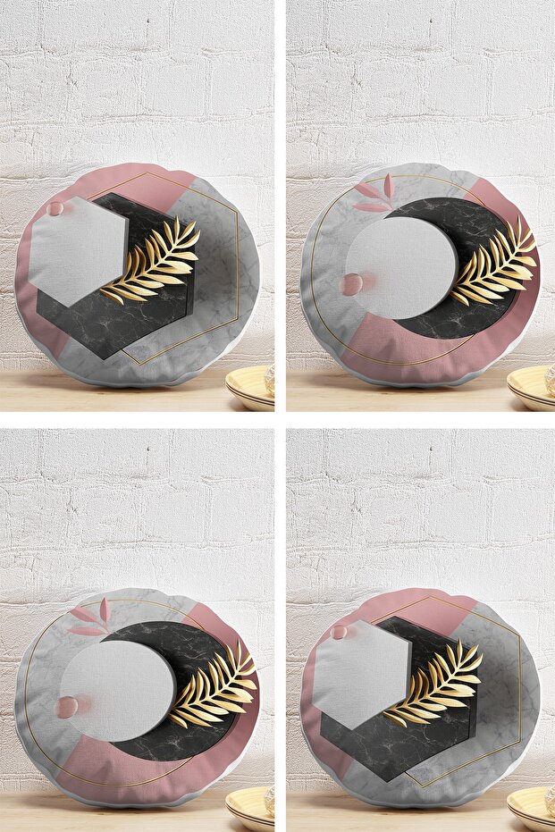 4-Piece Geometric Double Color Marble Patterned Round Pillow Throw Pillow Cover Set