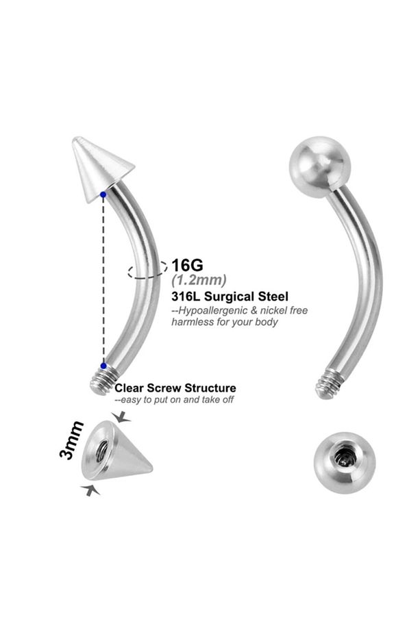 2'li Set Çelik Sivri Uçlu Kaş Rook Piercing - 2