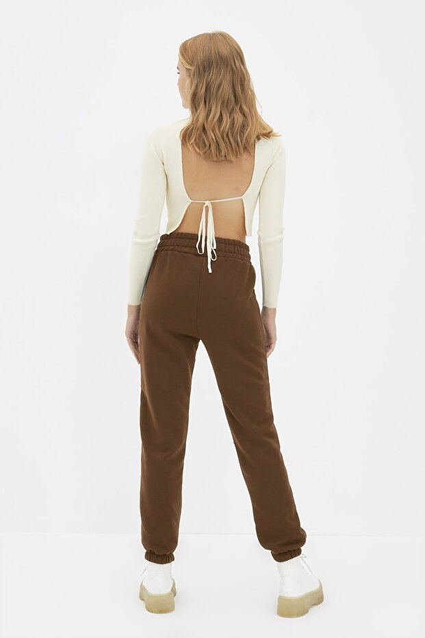 Kahverengi Basic Jogger Kalın İçi Polarlı Örme Eşofman Altı Pantolon TWOAW21EA0010 - 5