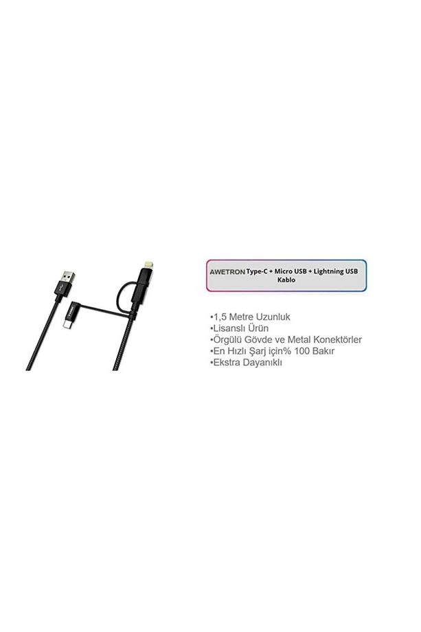 Apple Mfi Lisanslı Lightning + Type-C + Micro Usb 3'lü Hasır İp Kablo 1,5metre - 4