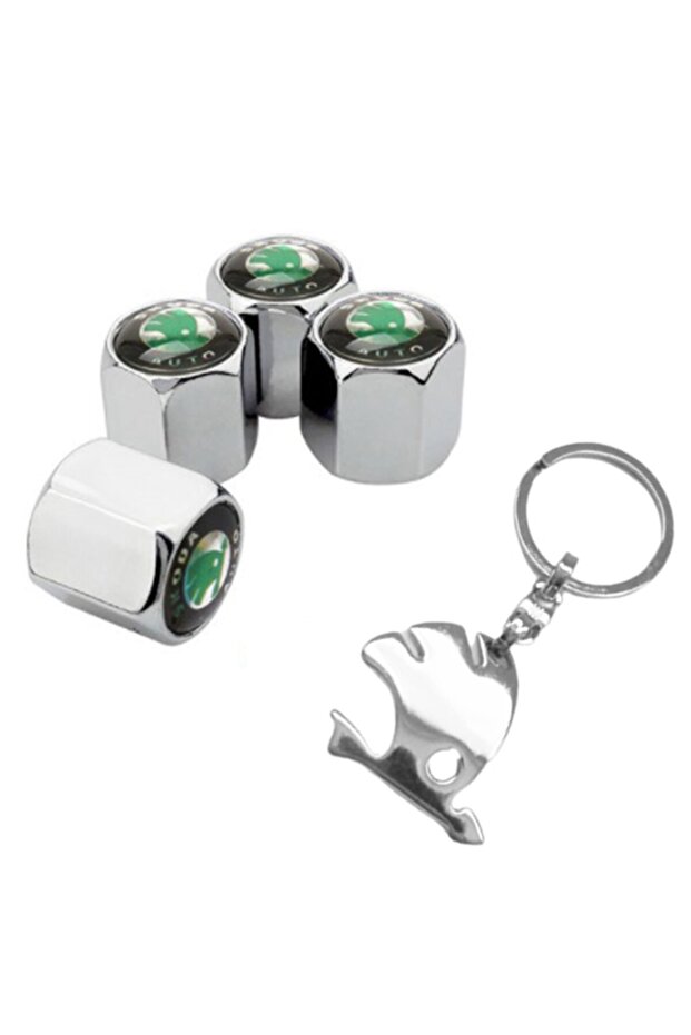 Skoda Fabia 2001-2006 Chrome Color Valve Cover 4 Pieces and Chrome Keychain