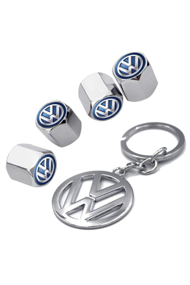 Volkswagen Passat B5 1997-2005 Blue Logo Chrome Color Valve Cover 4 Pieces and Chrome Keychain
