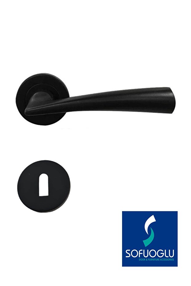 Alüminyum/çelik Hazal Mat Siyah Yuvarlak Rozetli Oda Kapı Kolu (1 Takım) - 1