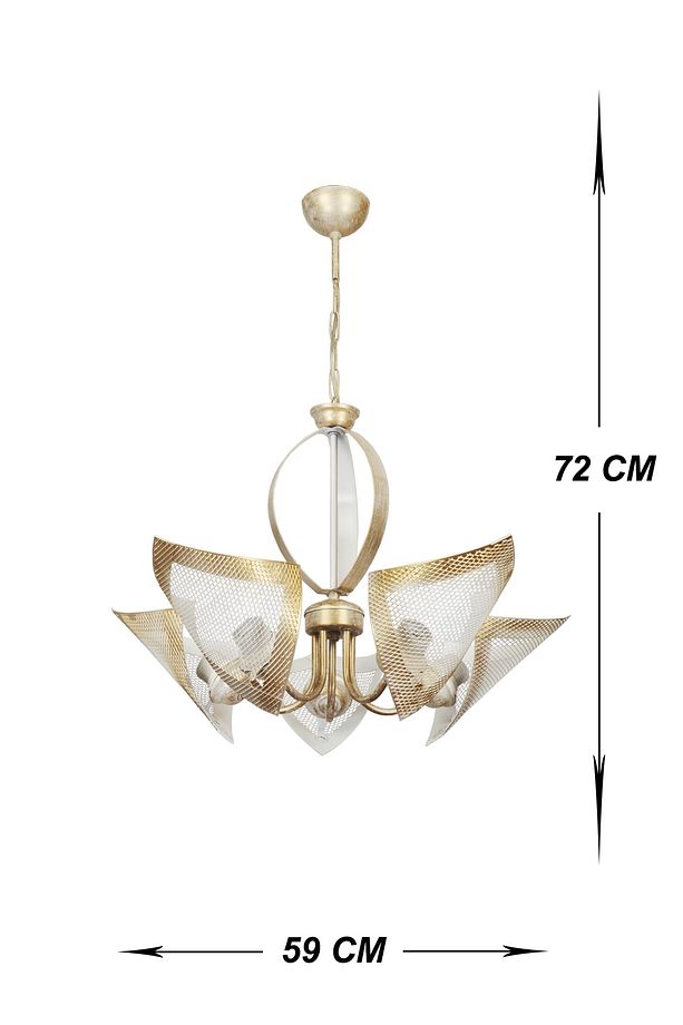 Güven Avize Kırat 5 Li Camı Metal Krem Sarı Patine Avize 0049981 - 3