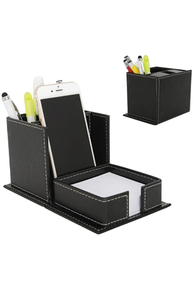 Desktop Faux Leather Pen Holder, Business Card Holder and Note Holder Manager Set