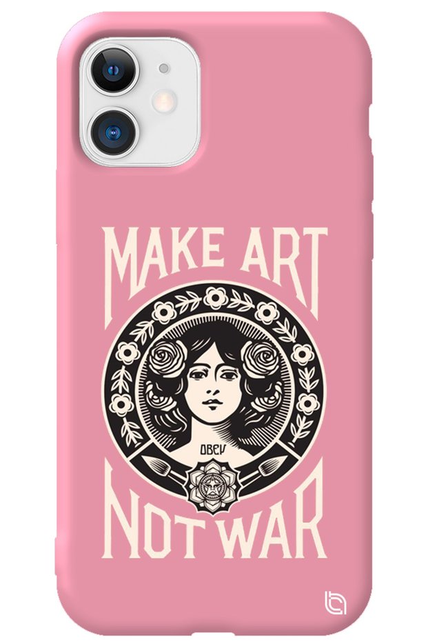 iPhone 11 Pink Color Make Art Inside Velvet Patterned Silicone Phone Case