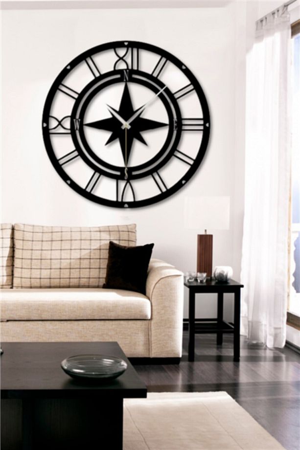 Siyah Ahşap Kuzey Yıldızı Duvar Saati Salon Oturma Yatak Odası Ofis Antre Için 38x38cm Duvar Dekoru - 1