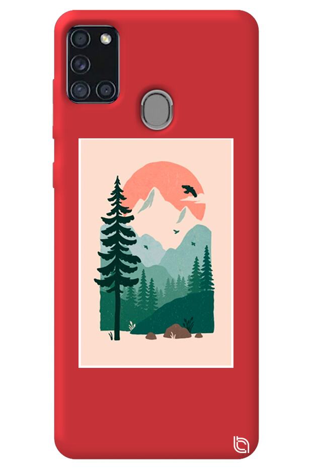 Samsung A21S Red Color Wild Oak Velvet Patterned Silicone Phone Case