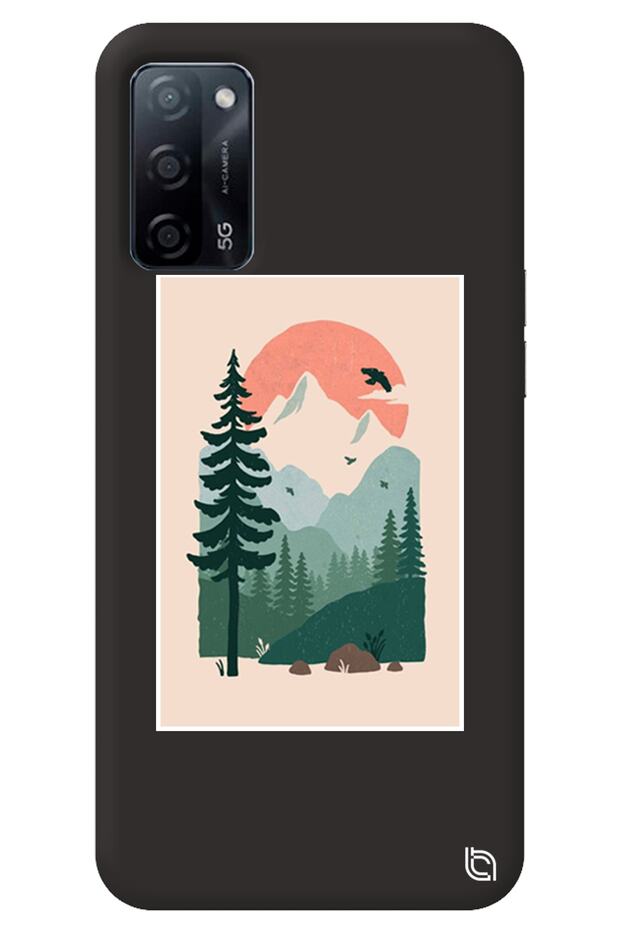 Oppo A52 Black Color Wild Oak Velvet Patterned Silicone Phone Case