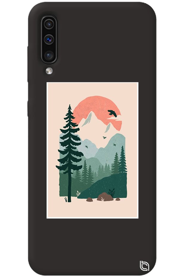 Silicone Phone Case for Samsung Galaxy A70 Black Color Wild Oak Inside Velvet Pattern