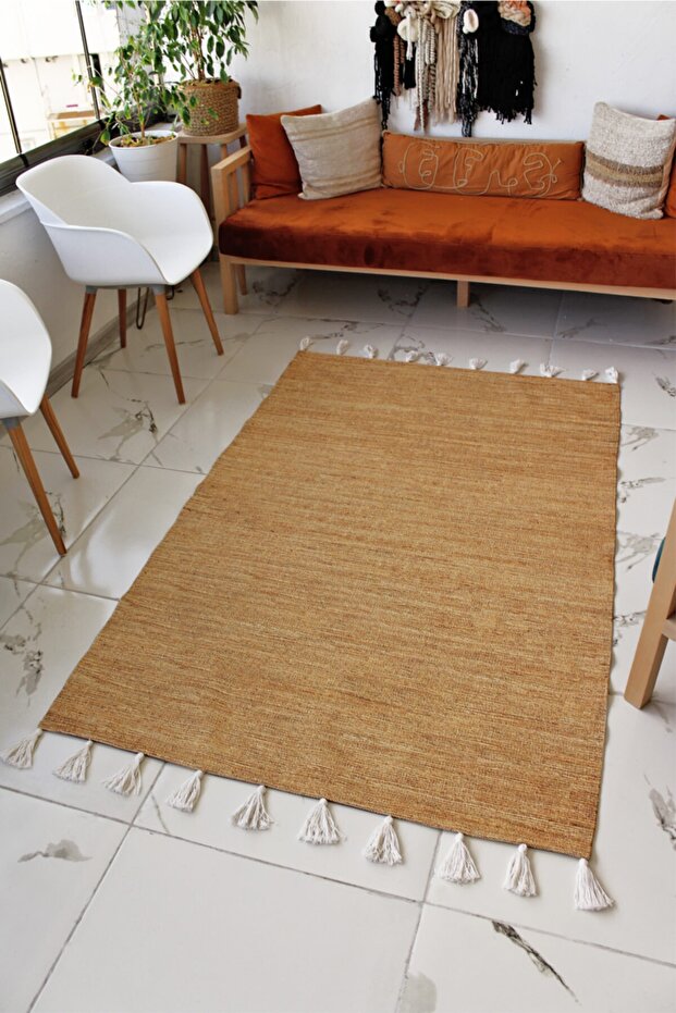Moroccan 9002 White Tasseled Bohomian and Modern Kilim
