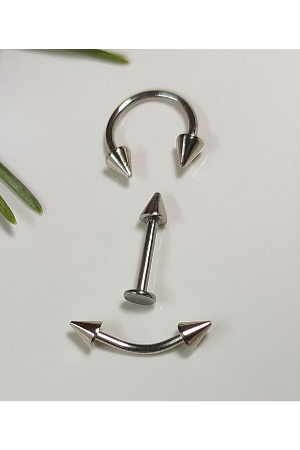 Cerrahi Çelik Piercing, Küpe, Kulak, Dudak, Kıkırdak, Tragus, Helix, (3 Lü Set) - 1