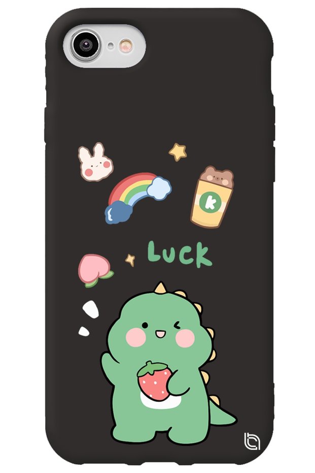 iPhone 8 Black Color Dinosaur Velvet Patterned Silicone Phone Case