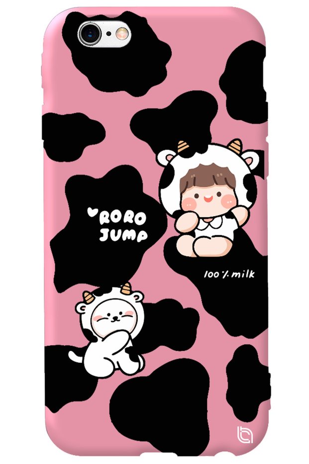 iPhone 6 Plus Pink Color Cow Inside Velvet Patterned Silicone Phone Case
